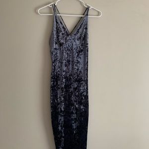Blue Crushed Velvet Midi Dress